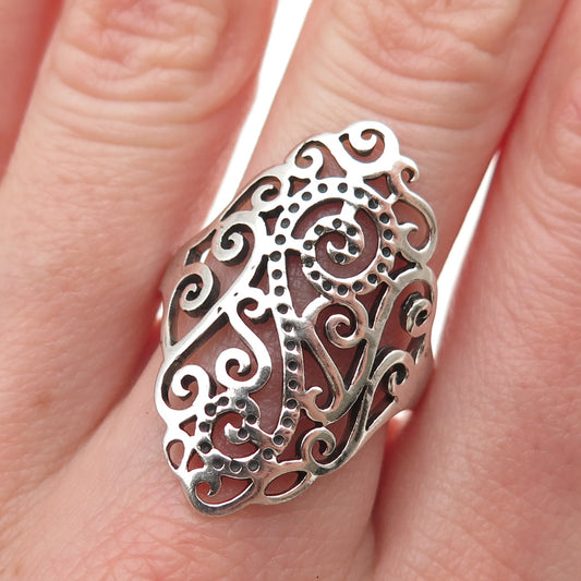 925 Sterling Silver Vintage Ornate Oxidized Ring Size 8.75