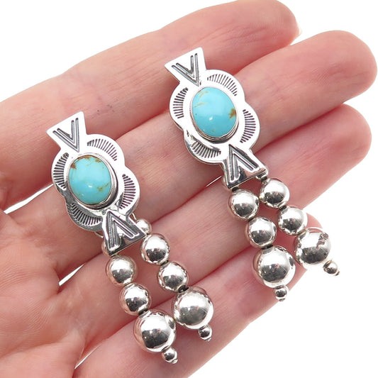 CAROLYN POLLACK Old Pawn 925 Sterling Vintage Turquoise Beaded Dangle Earrings
