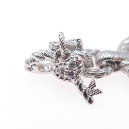 925 Sterling Silver Real Pearl & C Z Heart Key Padlock Dangle Pendant