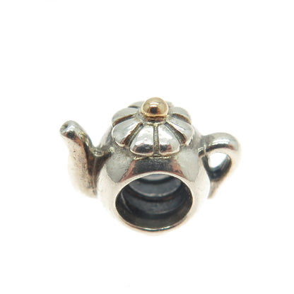 PANDORA 14K Gold & 925 Sterling Silver Vintage Teapot Bead Charm