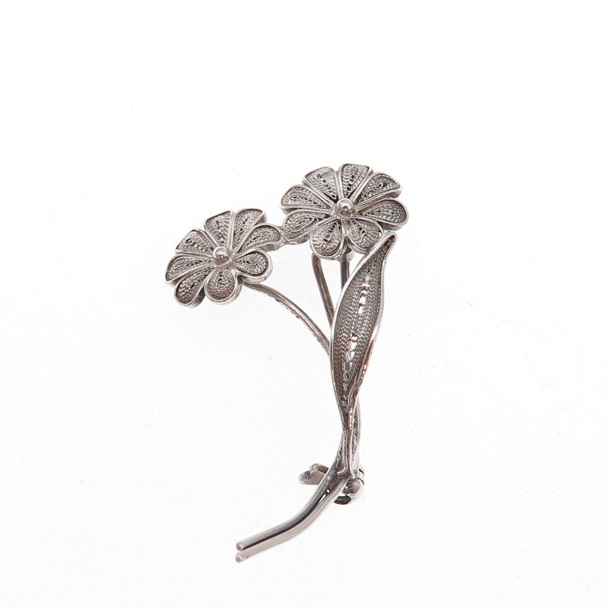 800 Silver Antique Art Deco Daisy Flower Filigree Oxidized Pin Brooch