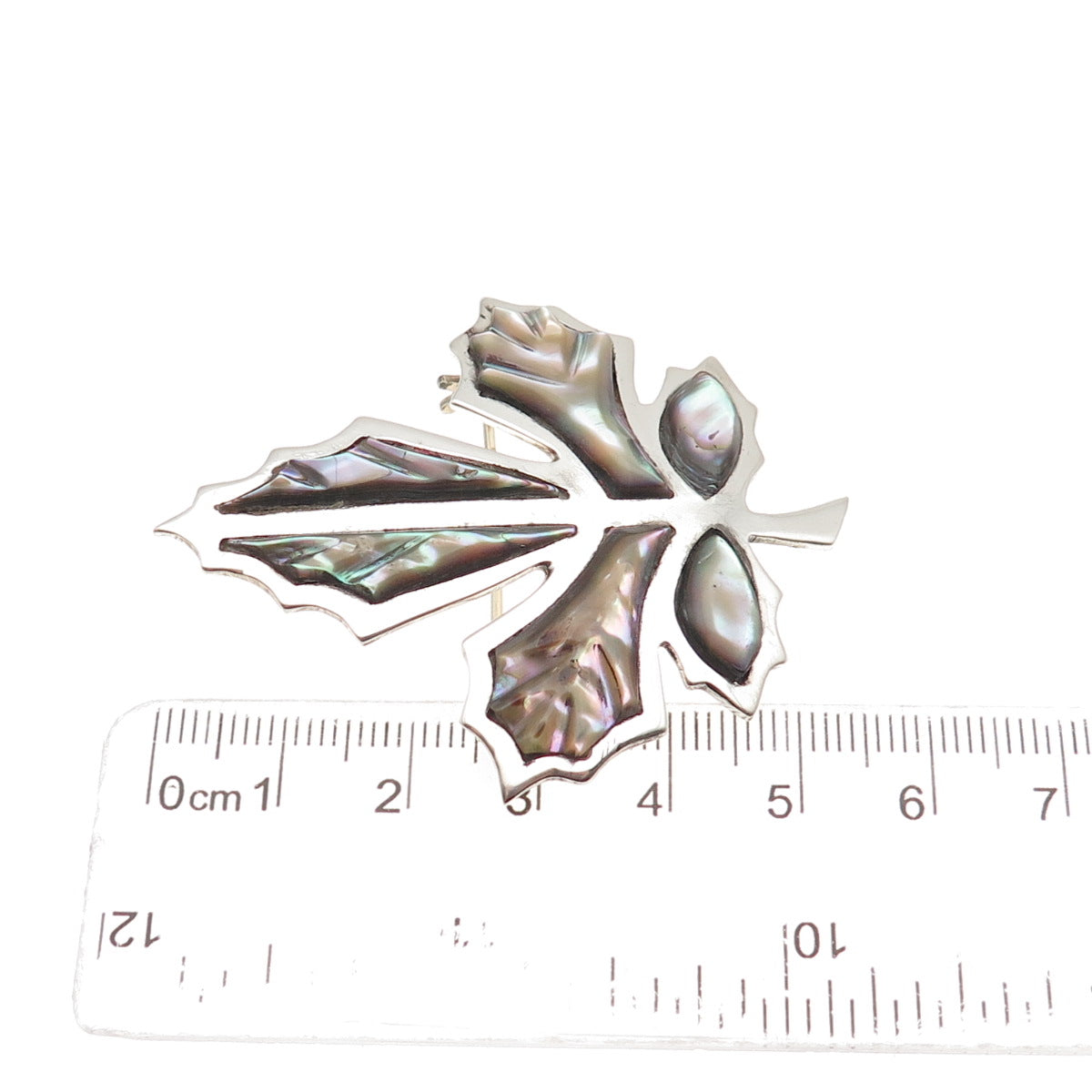 925 Sterling Silver Vintage Mexico Real Abalone Shell Maple Leaf Pin Brooch