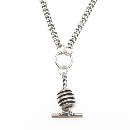 Lisa Jenks Sterling Silver Vintage Modernist Oxidized Cuban Chain Necklace 26"