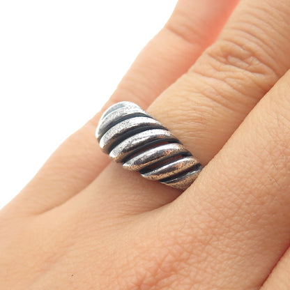 925 Sterling Silver Vintage Modernist Ribbed Oxidized Ring Size 6.25