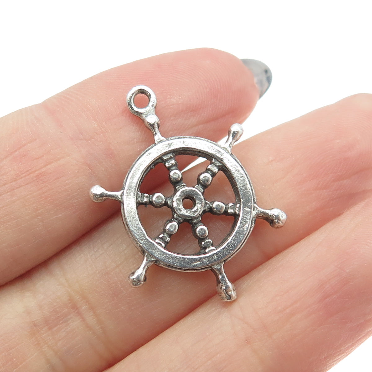 925 Sterling Silver Vintage Viking Ship Wheel Charm Pendant