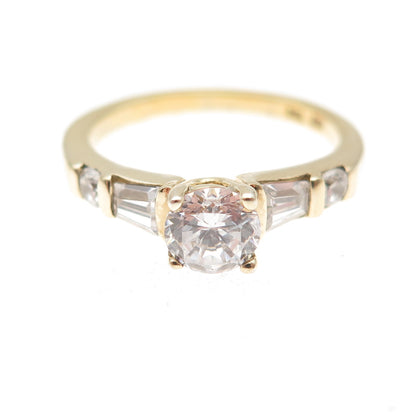 925 Sterling Gold Plated Round & Tapered Baguette-Cut C Z Engagement Ring Size 6