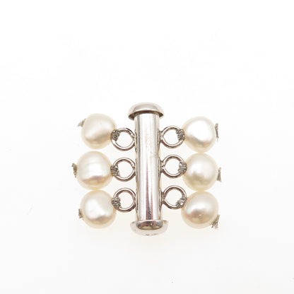 925 Sterling Silver Vintage Real Pearl Bracelet / Necklace Slide Box Lock Clasp