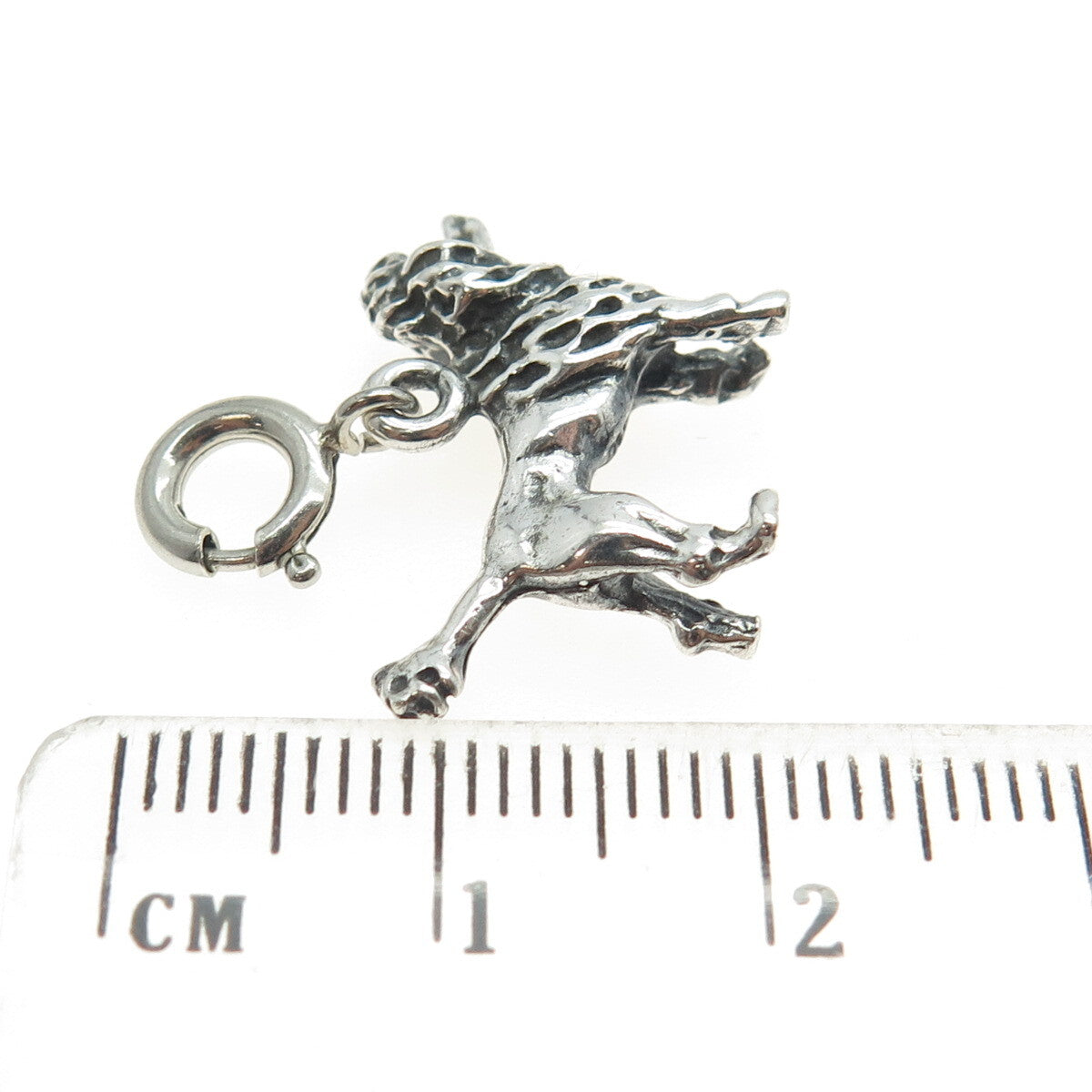 925 Sterling Silver Vintage Poodle Dog Spring Ring Lock Charm Pendant