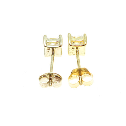925 Sterling Silver Gold Plated Princess-Cut C Z Stud Earrings