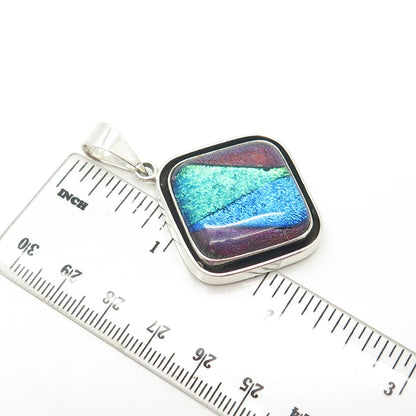925 Sterling Silver Vintage Mexico Roman Glass Pendant