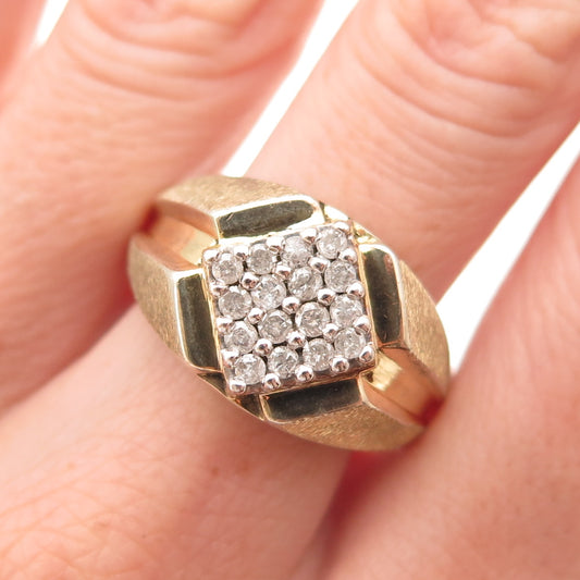 925 Sterling Silver Gold Plated Real Round-Cut Diamond Ring Size 10