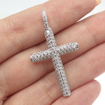 925 Sterling Silver Pave C Z Cross Pendant