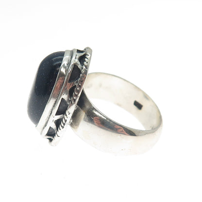 925 Sterling Silver Vintage Real Blue Sunstone Zig Zag Oxidized Ring Size 8.75