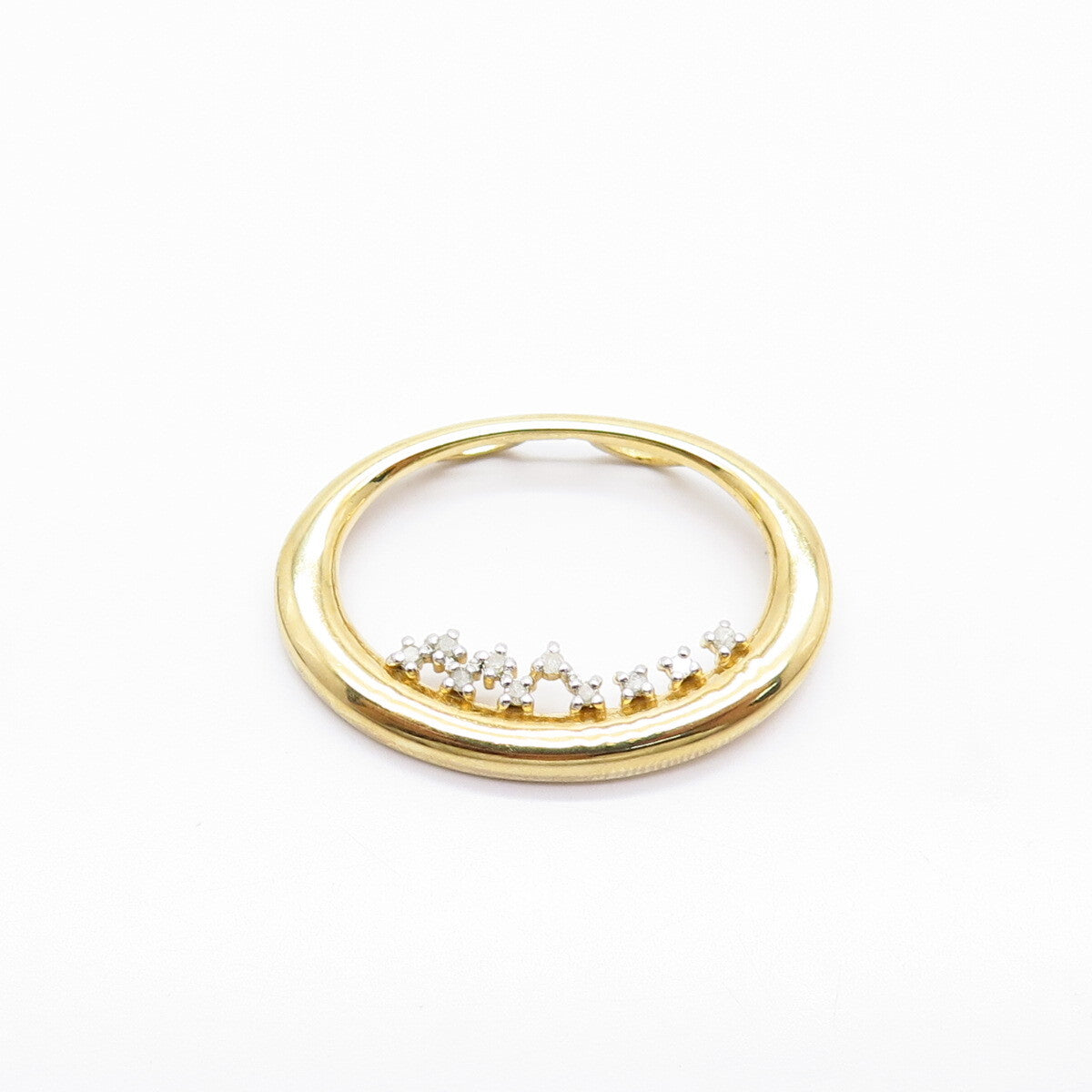 925 Sterling Silver Gold Plated Real White Diamond Open Circle Slide Pendant