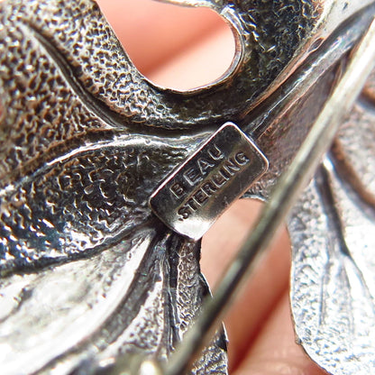 925 Sterling Silver Vintage BEAU Textured Leaf Pin Brooch