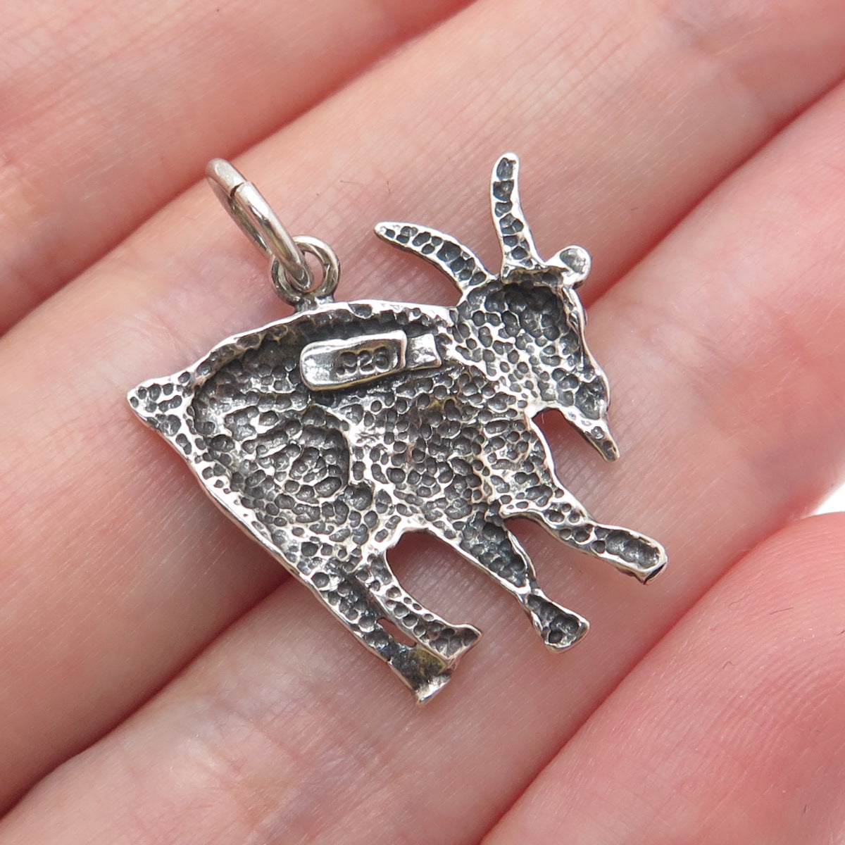925 Sterling Silver Vintage Goat Oxidized Minimalist Charm Pendant