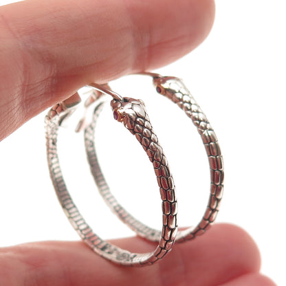 925 Sterling Silver 18K Gold Vintage Real Ruby Snake Hoop Earrings
