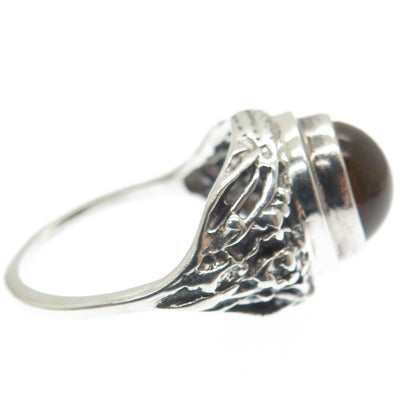 925 Sterling Silver Vintage Real Amber Modernist Ring Size 8.25