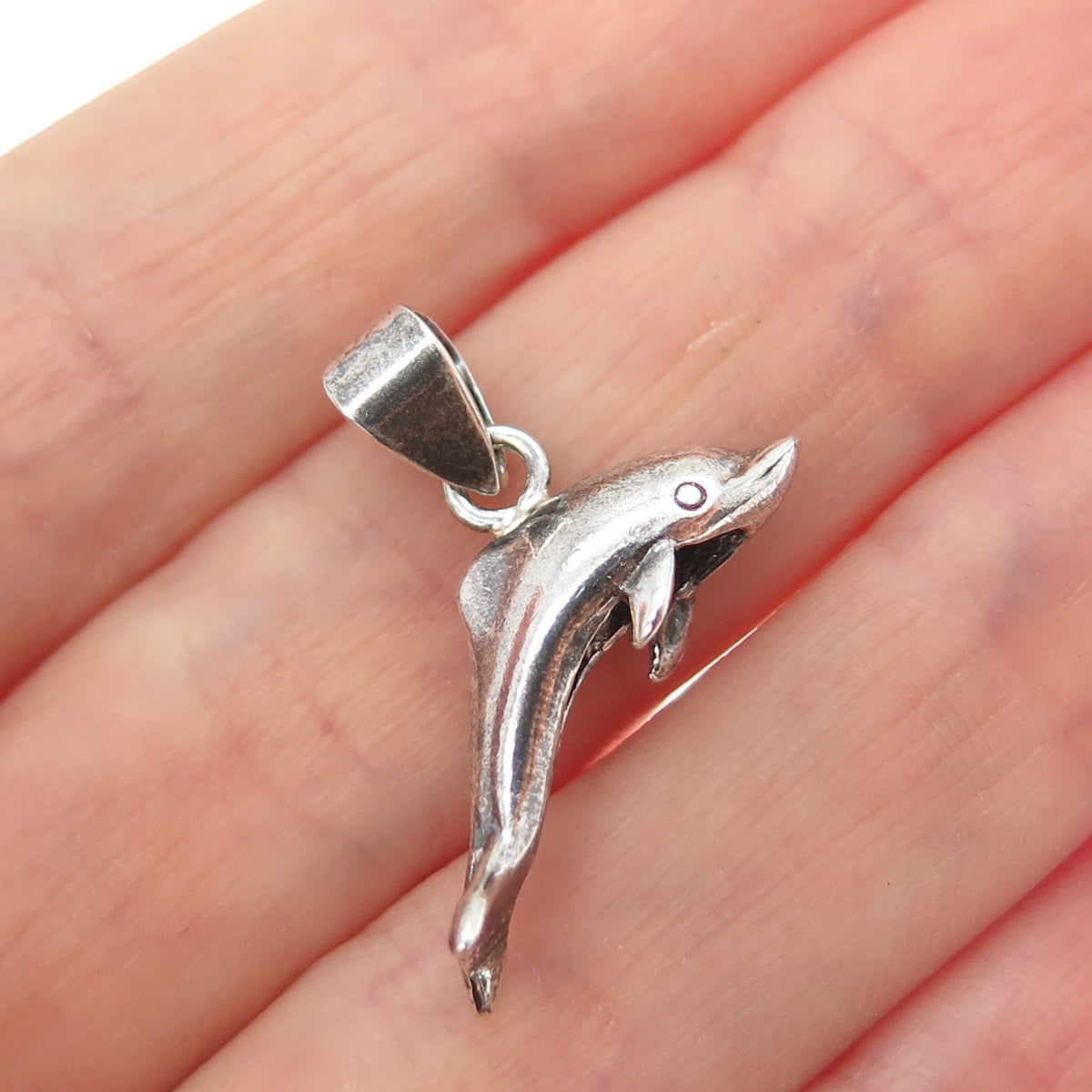 925 Sterling Silver Vintage Mexico Dolphin Oxidized Minimalist 3D Charm Pendant