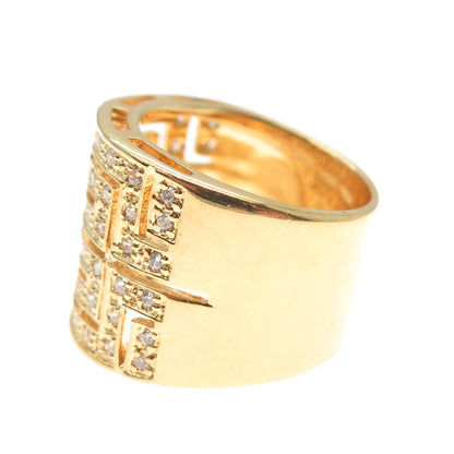925 Sterling Silver Gold Plated Round-Cut C Z Greek Maze Ring Size 7