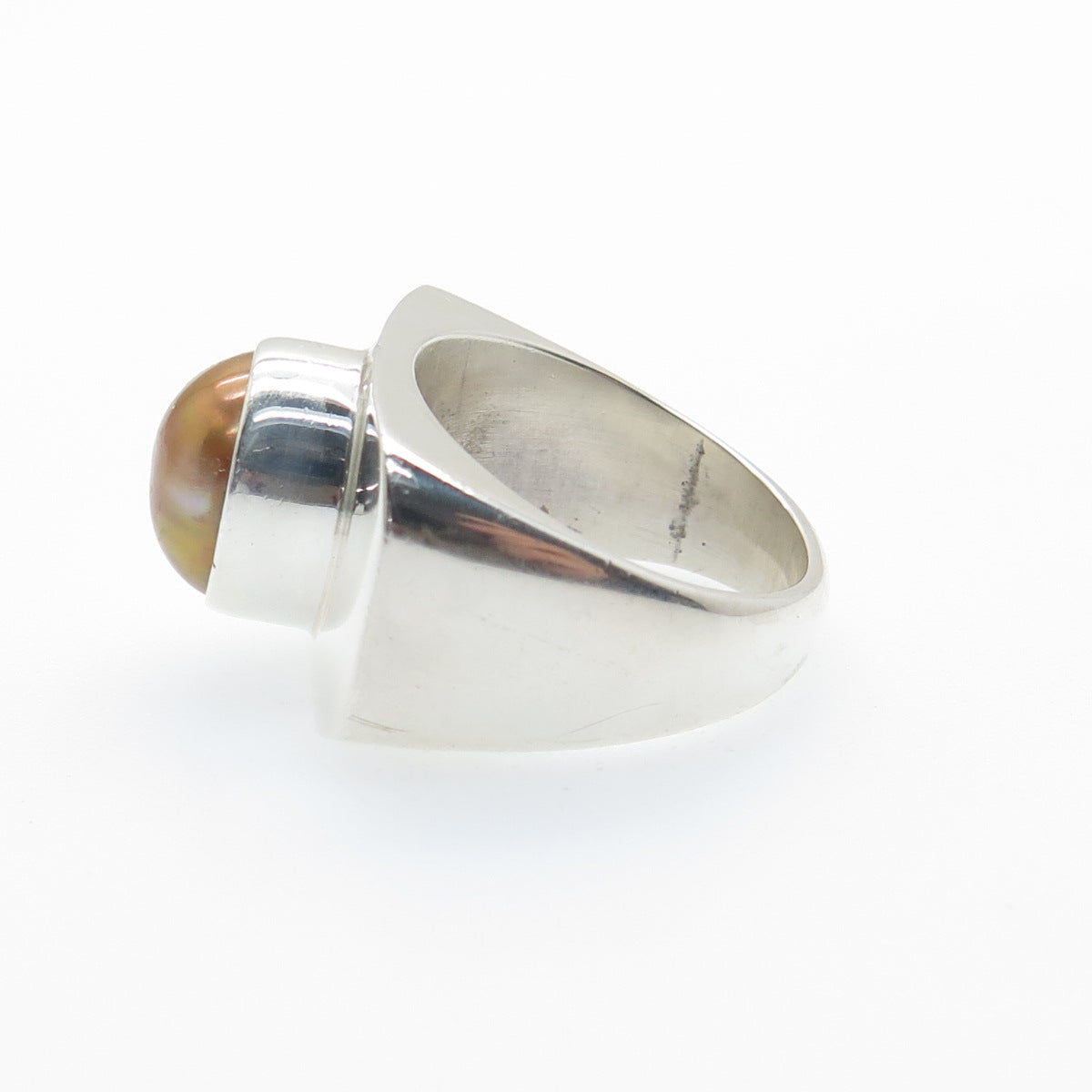 925 Sterling Silver Vintage Real Gold Pearl Modernist Ring Size 6.25