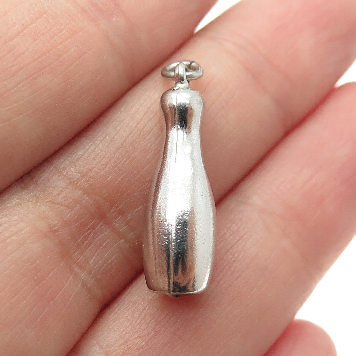 925 Sterling Silver Antique Bowling Pin 3D Charm Pendant