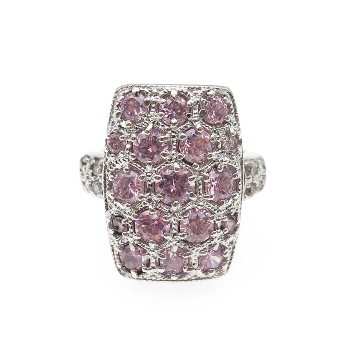 925 Sterling Silver Vintage Round-Cut Lavender & White C Z Ring Size 6.25