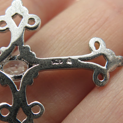 925 Sterling Silver Oval-Cut C Z Ornate Cross Pendant