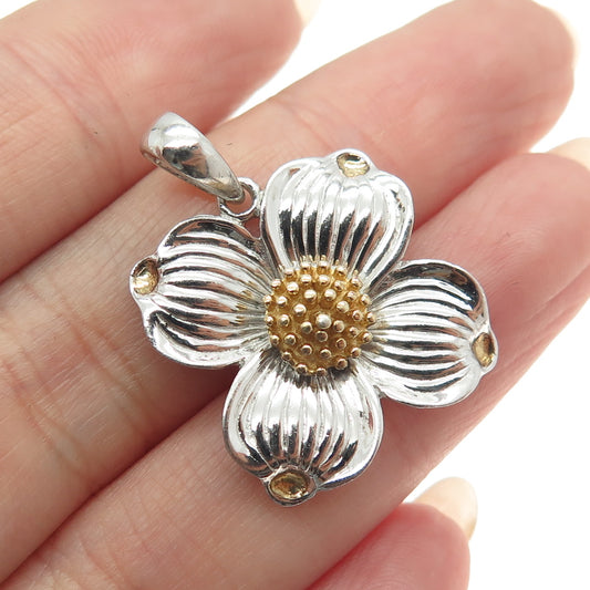 KOVEL 925 Sterling Silver 2-Tone Dogwood Flower Pendant