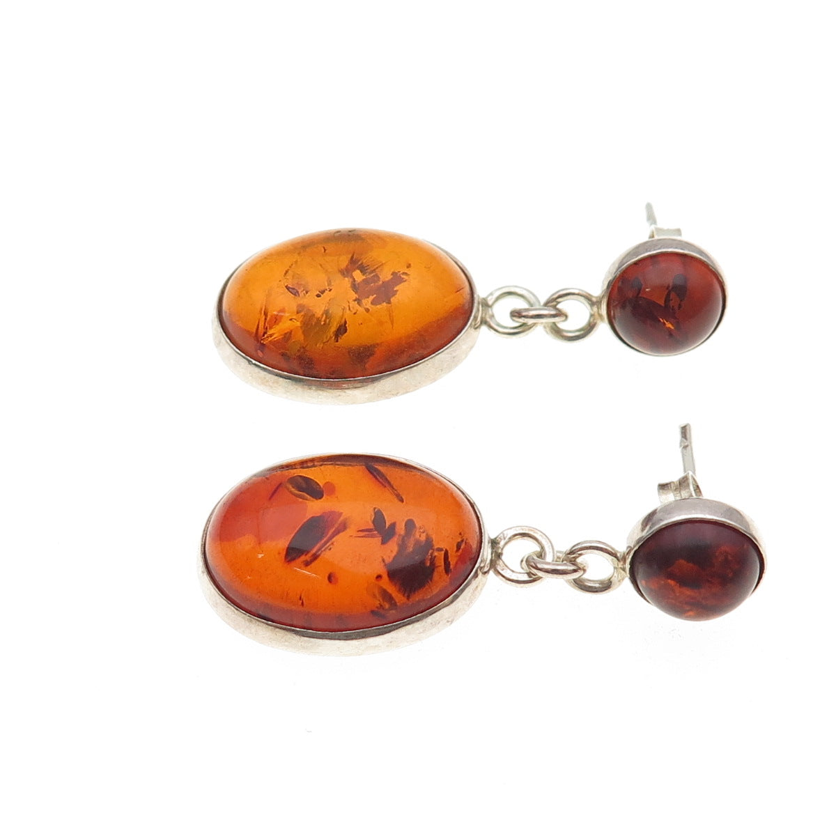 925 Sterling Silver Vintage GRA Poland Real Amber Dangle Earrings