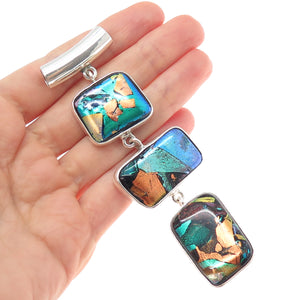 925 Sterling Silver Vintage Dichroic Glass Modernist Drop Slide Pendant