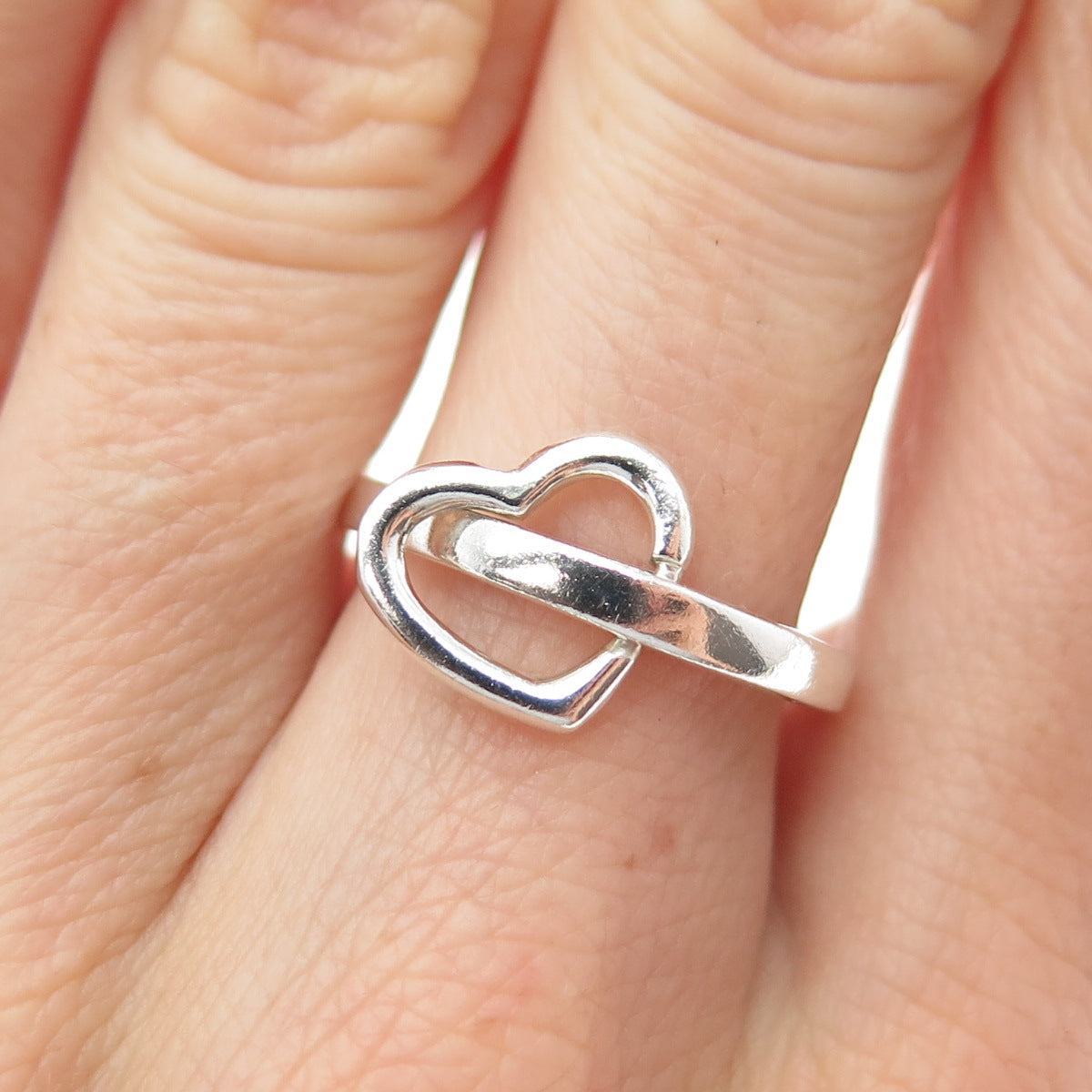 CHAPAL ZENRAY Sterling Silver Vintage Modernist Interlocked Heart Ring Size 7.25