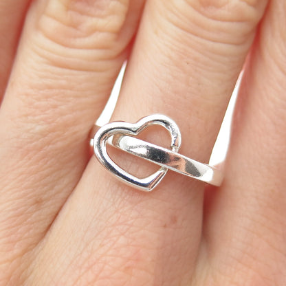 CHAPAL ZENRAY Sterling Silver Vintage Modernist Interlocked Heart Ring Size 7.25