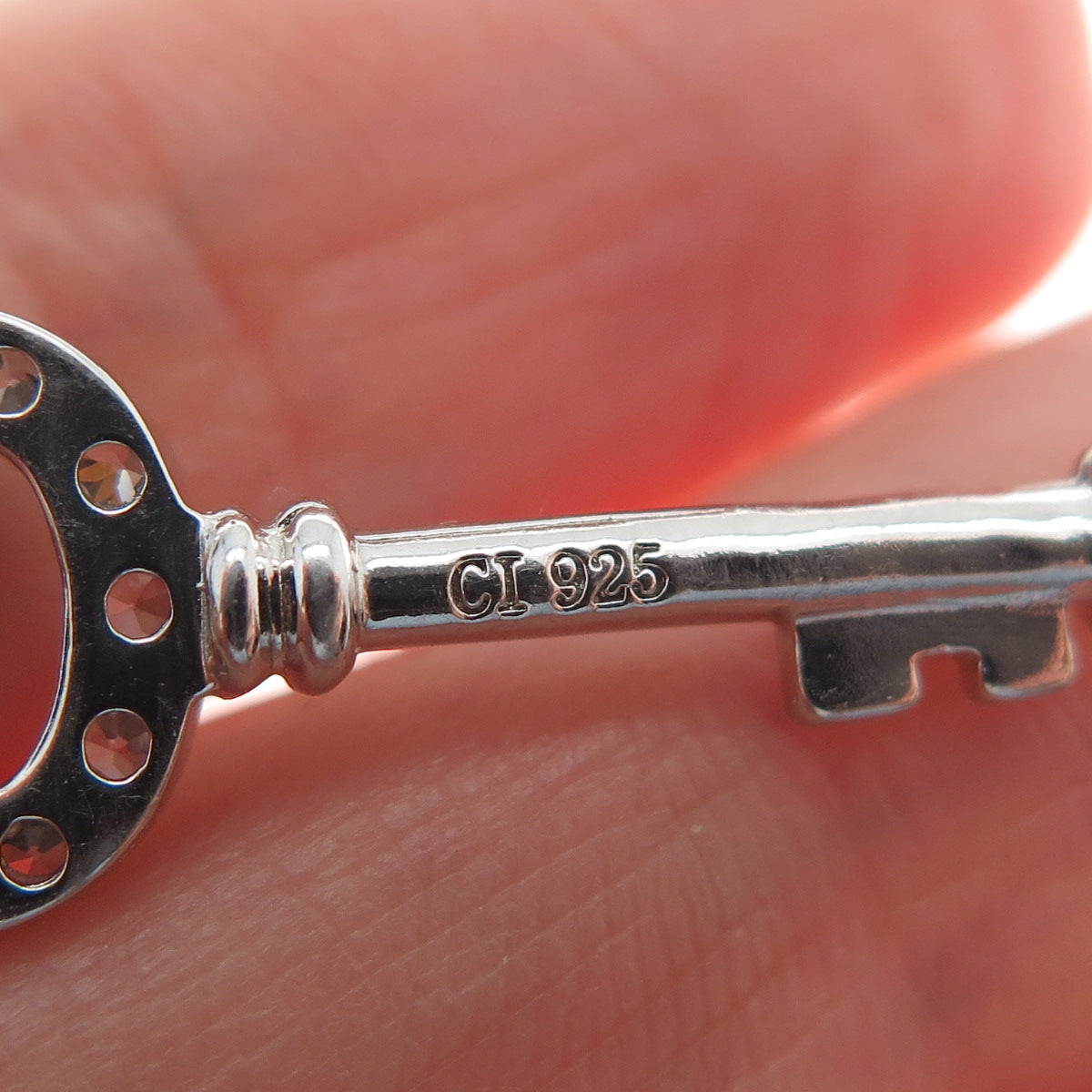 925 Sterling Silver Round-Cut C Z Key Minimalist Charm Pendant