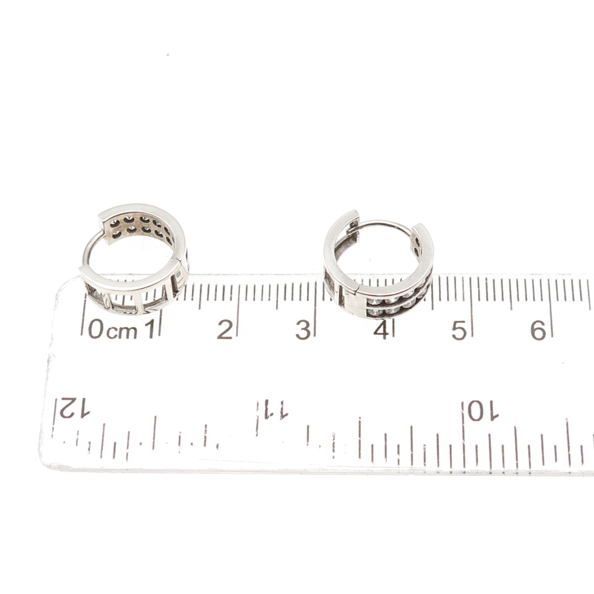 925 Sterling Silver Round-Cut C Z Hoop Earrings