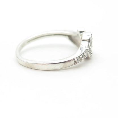 925 Sterling Silver Vintage C Z Crescent Moon & Star Ring Size 6.75