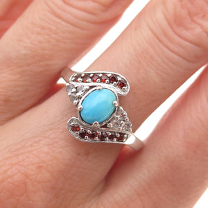 Chuck Clemency Sterling Silver Real Turquoise Tanzanite & Garnet Ring Size 8.25