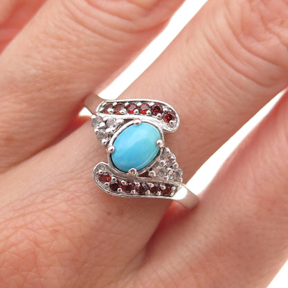 Chuck Clemency Sterling Silver Real Turquoise Tanzanite & Garnet Ring Size 8.25