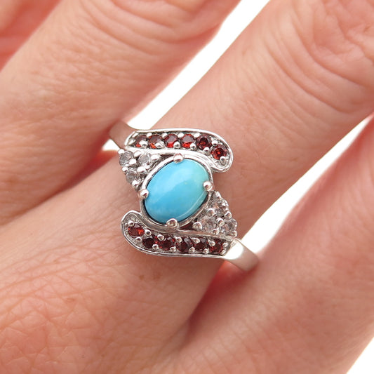 Chuck Clemency Sterling Silver Real Turquoise Tanzanite & Garnet Ring Size 8.25