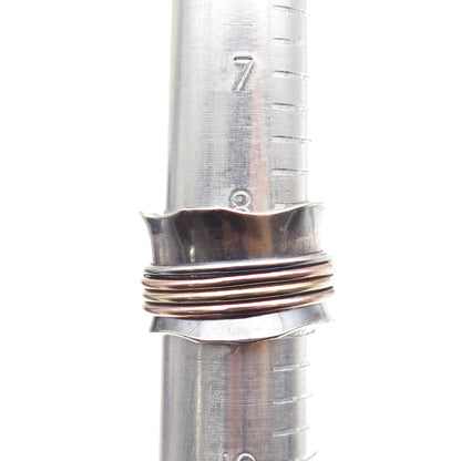 925 Sterling Silver 3-Tone Vintage Modernist Rotating Band Oxidized Ring Size 9