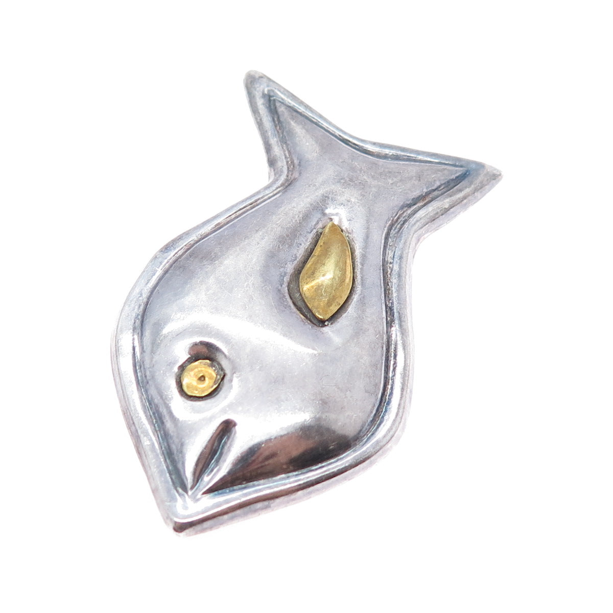 925 Sterling Silver 2-Tone Vintage Mexico Modernist Fish Oxidized Pin Brooch