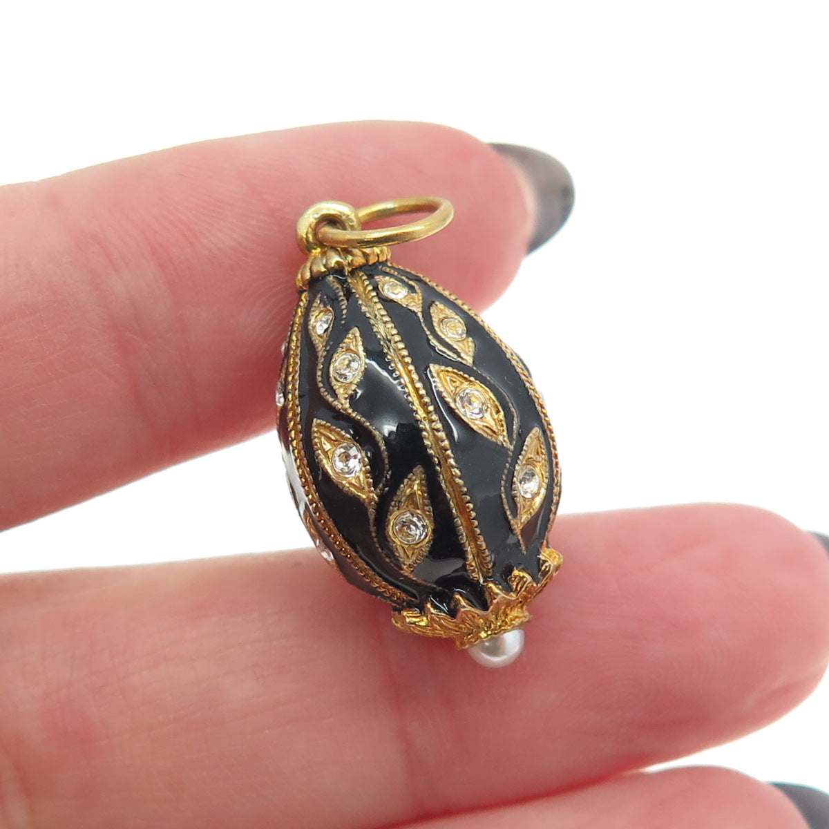 RAFKA Retired Sterling Silver Vermeil Enamel Rhinestone Easter Egg Charm Pendant