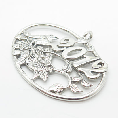 925 Sterling Silver Vintage "2012" Bird Leaf Christmas Tree Ornament