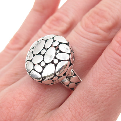 925 Sterling Silver Vintage Modernist Kali Disc Oxidized Ring Size 6.5
