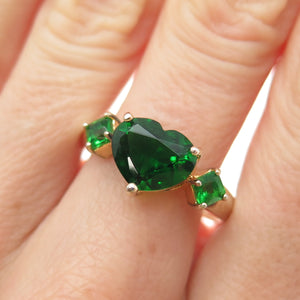 ROSS SIMONS 925 Sterling Gold Plated Real Chrome Diopside Heart Ring Size 10.25