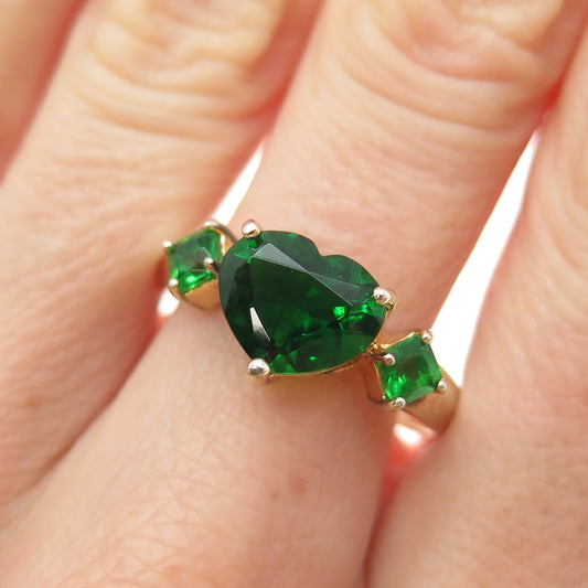 ROSS SIMONS 925 Sterling Gold Plated Real Chrome Diopside Heart Ring Size 10.25