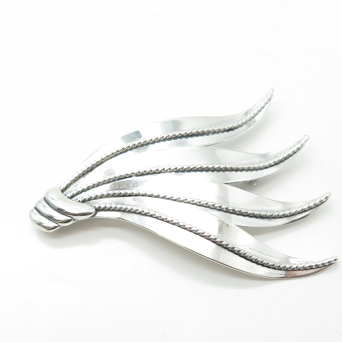 B. MUNKSGAARD 925 Sterling Silver Antique Art Deco Denmark Leaf Pin Brooch