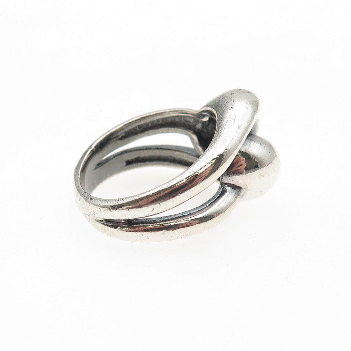 925 Sterling Silver Vintage Modernist Interlocked Yin Yang Oxidized Ring Size 7