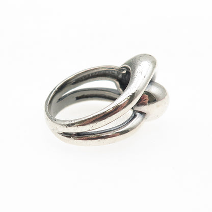925 Sterling Silver Vintage Modernist Interlocked Yin Yang Oxidized Ring Size 7