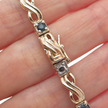 ROSS SIMONS Sterling Gold Plated Real Diamond & Sapphire Infinity Bracelet 7.25"
